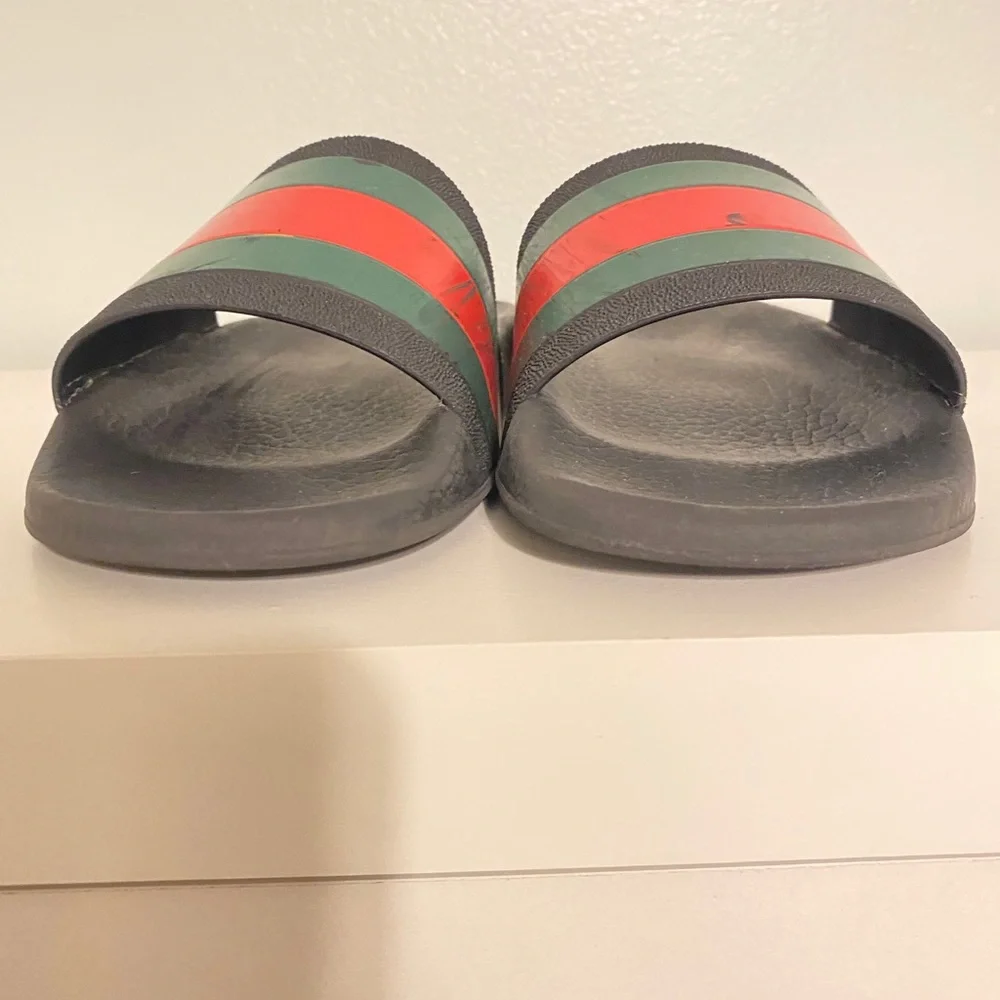 Gucci Black Slides with Green and Red Stripe